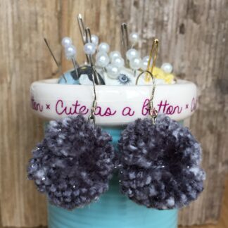 Grey Sparkle Pom Pom Earrings
